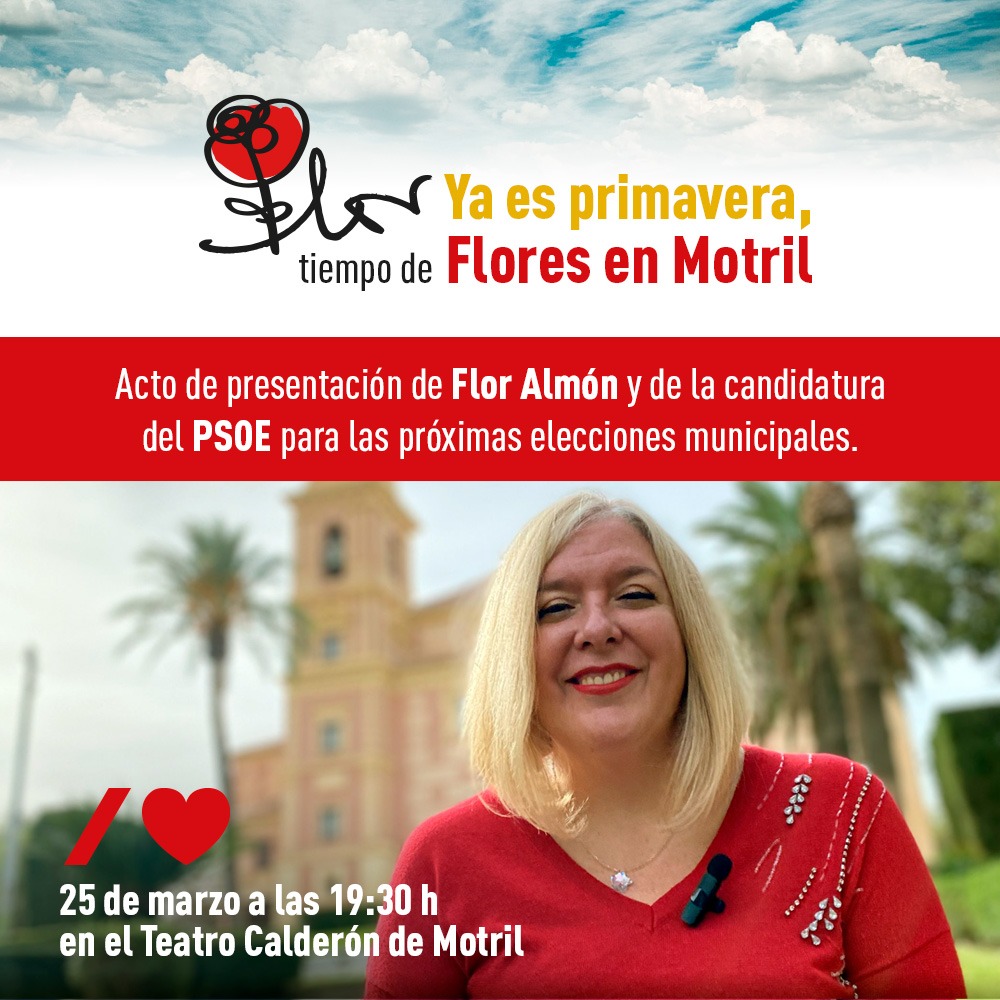 Flor Almón invita a motrileños y motrileñas a la presentación este sábado, a las 19.30 en el Teatro Calderón, de la candidatura del PSOE a la Alcaldía de Motril